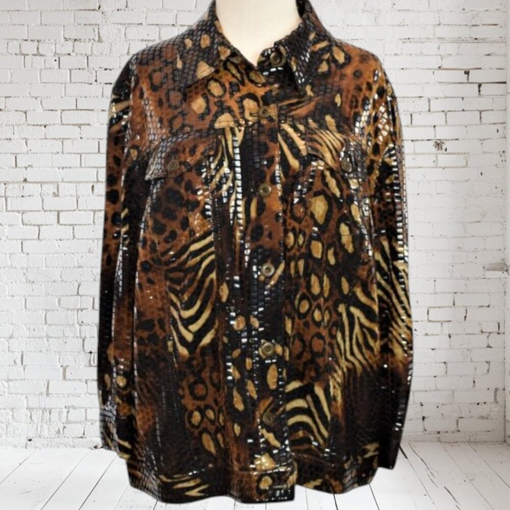 Ruby Road Woman Animal Print Jacket Leopard Zebra Cheetah Shacket Plus Size